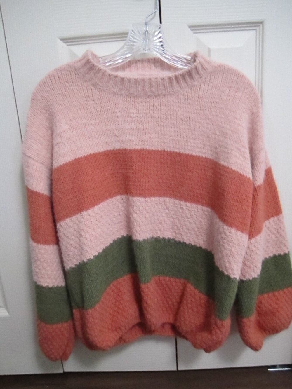 Cozy Striped Crewneck Sweater - Pink & Green
